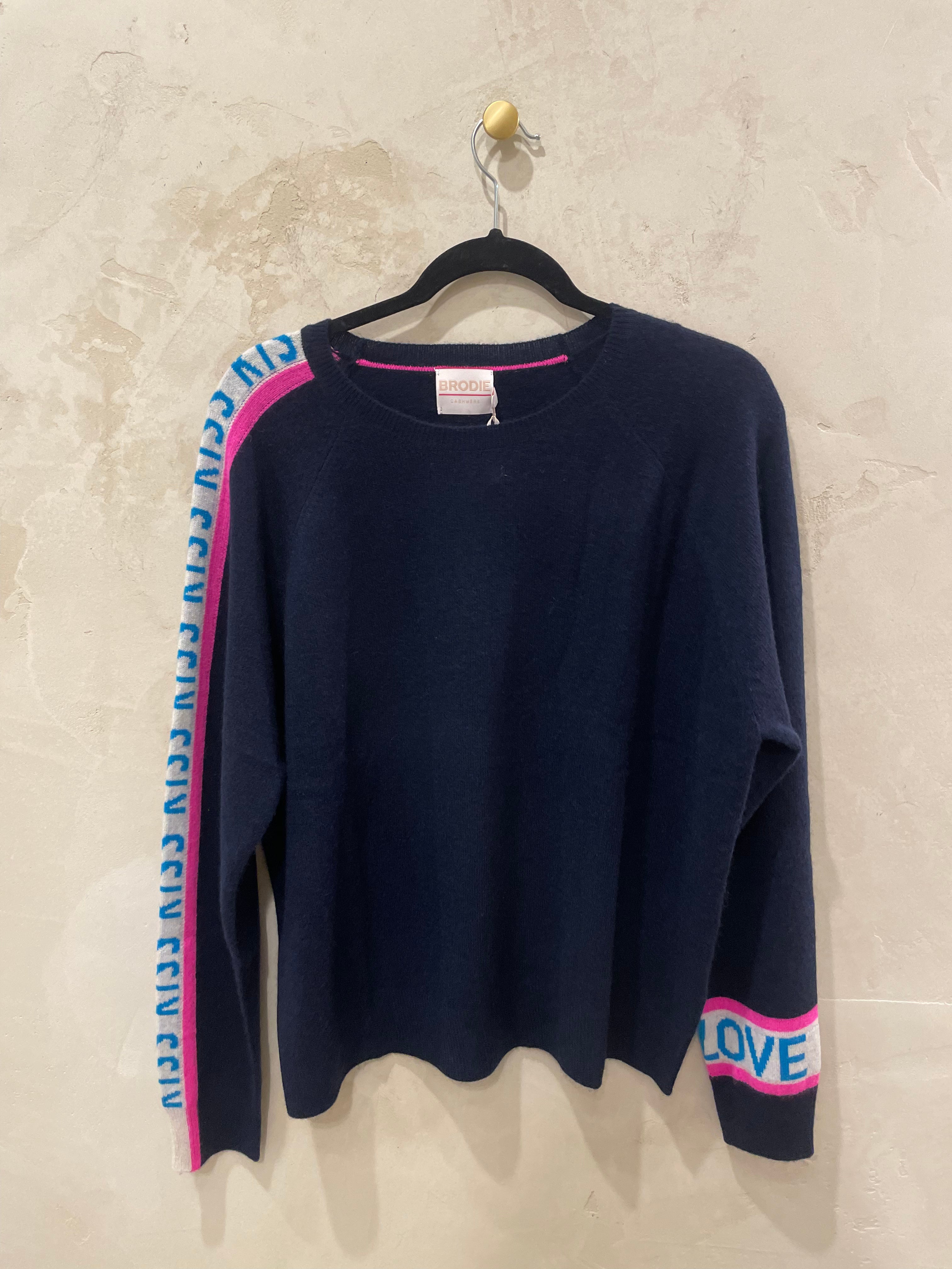 BRODIE CASHMERE LOVE KISSES SWEAT NAVY Miss Henry Boutique