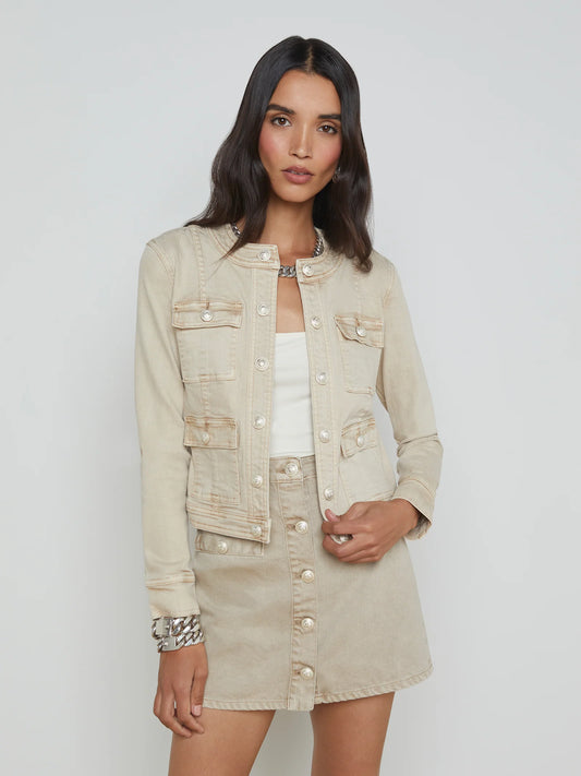 YARI COLLARLESS JACKET - BISCUIT