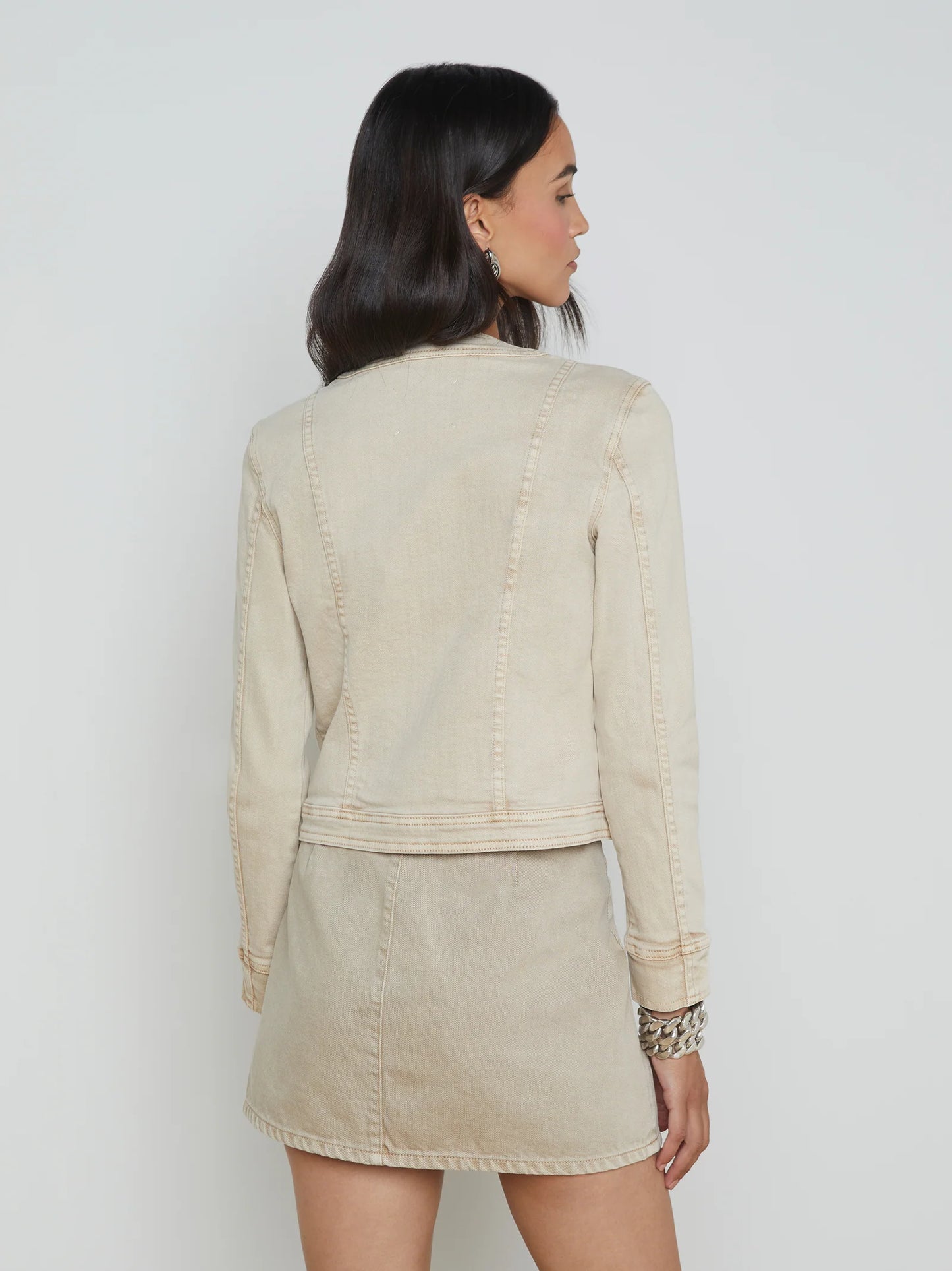 YARI COLLARLESS JACKET - BISCUIT