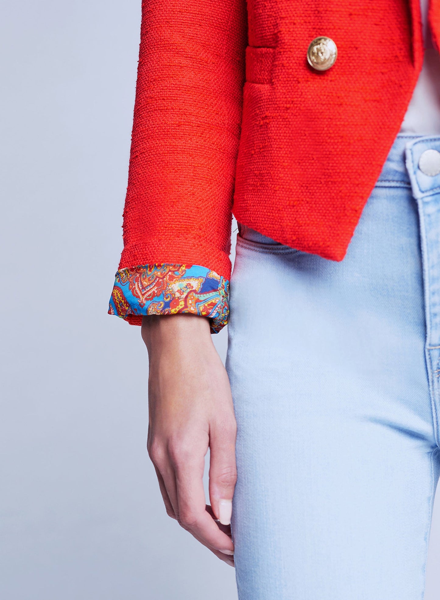 BROOKE CROP BLAZER FIRE RED/PAISLEY SCARF