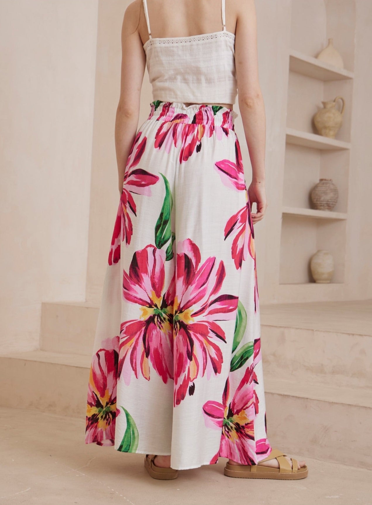 WIDE LEG PANT - WHITE/PINK