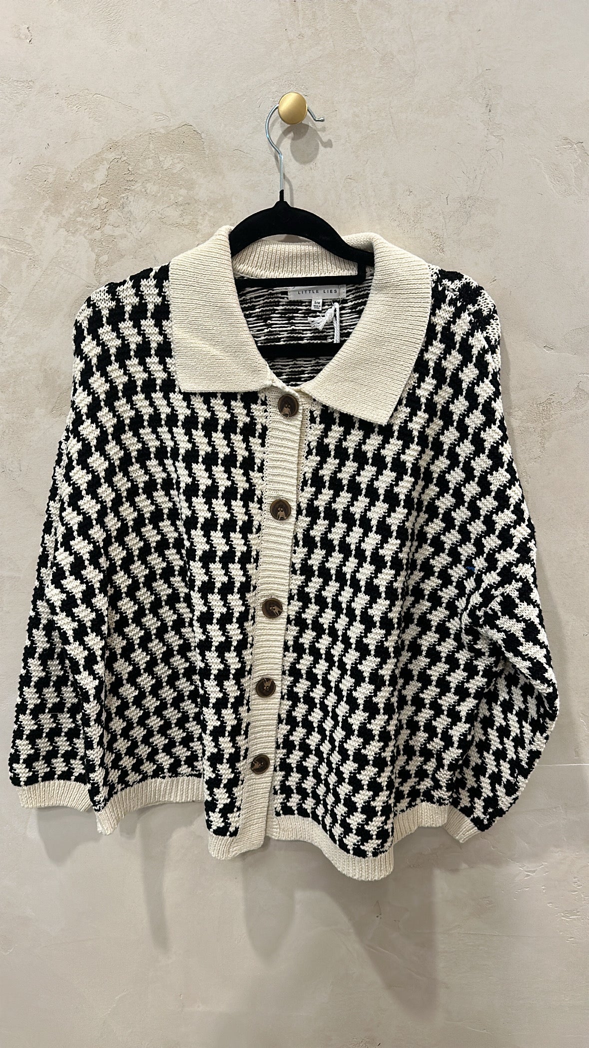 HOUNDSTOOTH CARDIGAN - BLACK/IVORY