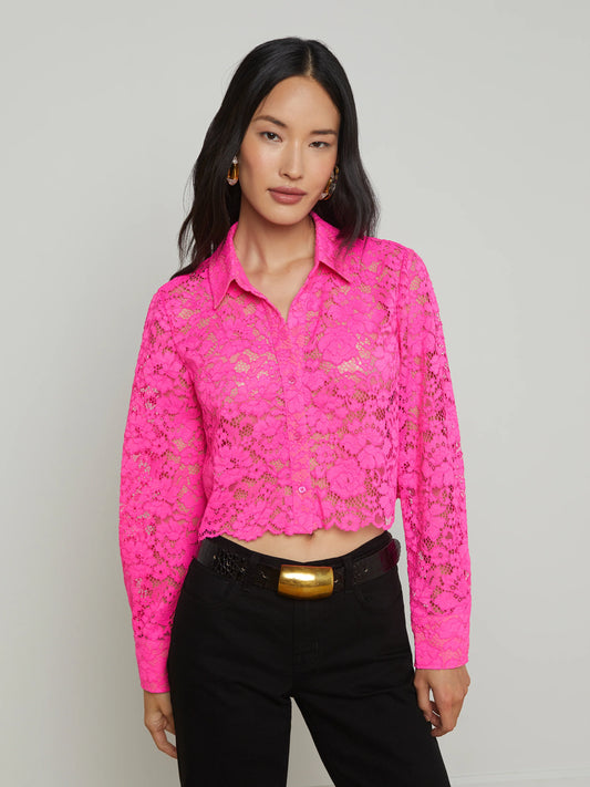 *PREORDER* AKEMI LACE CROPPED BLOUSE - PINK GLO