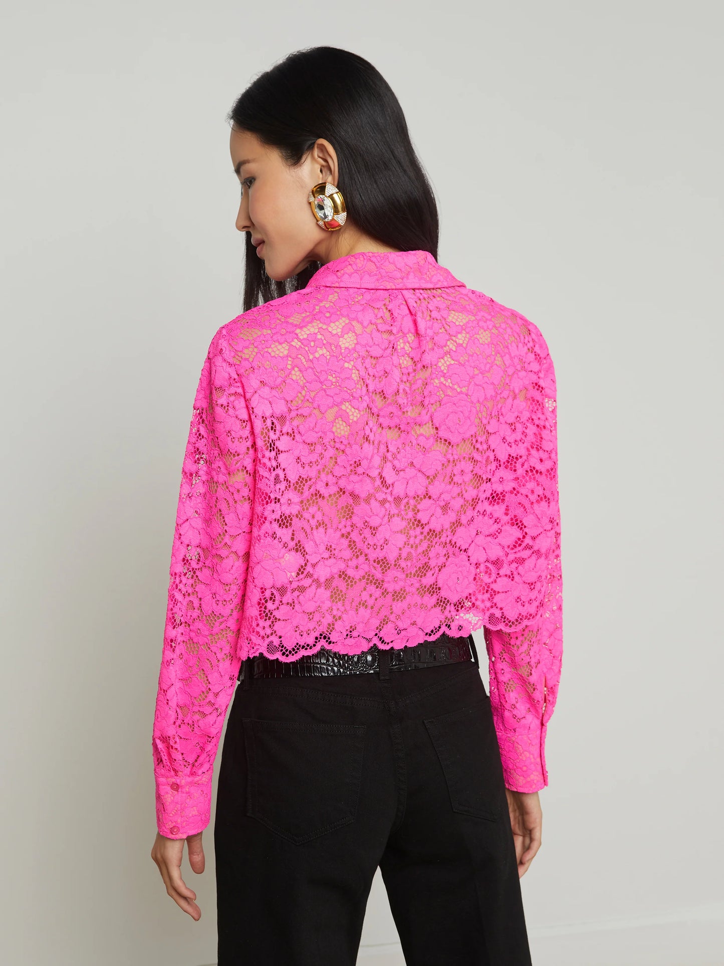 *PREORDER* AKEMI LACE CROPPED BLOUSE - PINK GLO