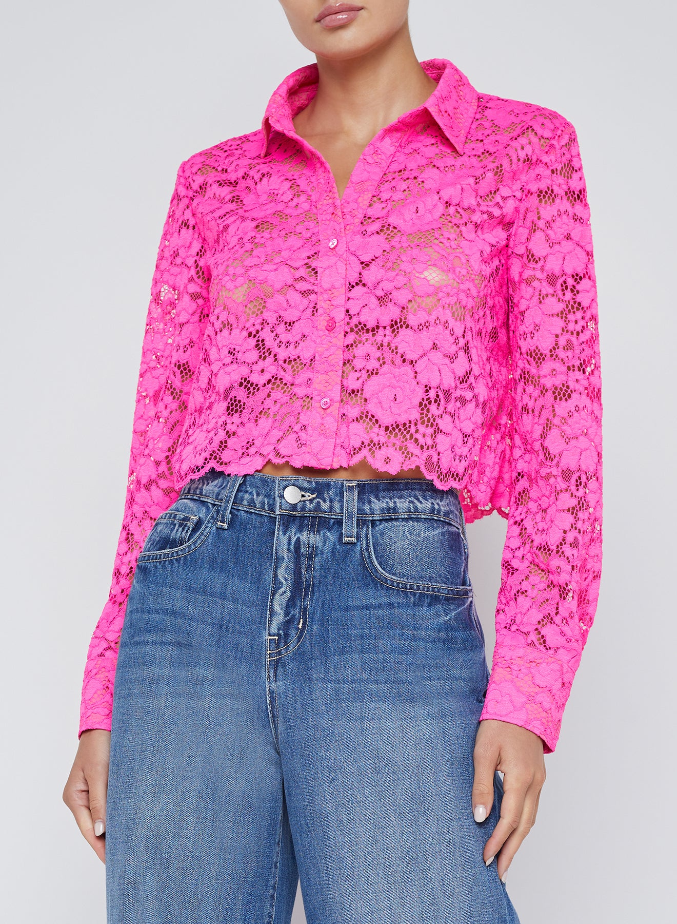 *PREORDER* AKEMI LACE CROPPED BLOUSE - PINK GLO