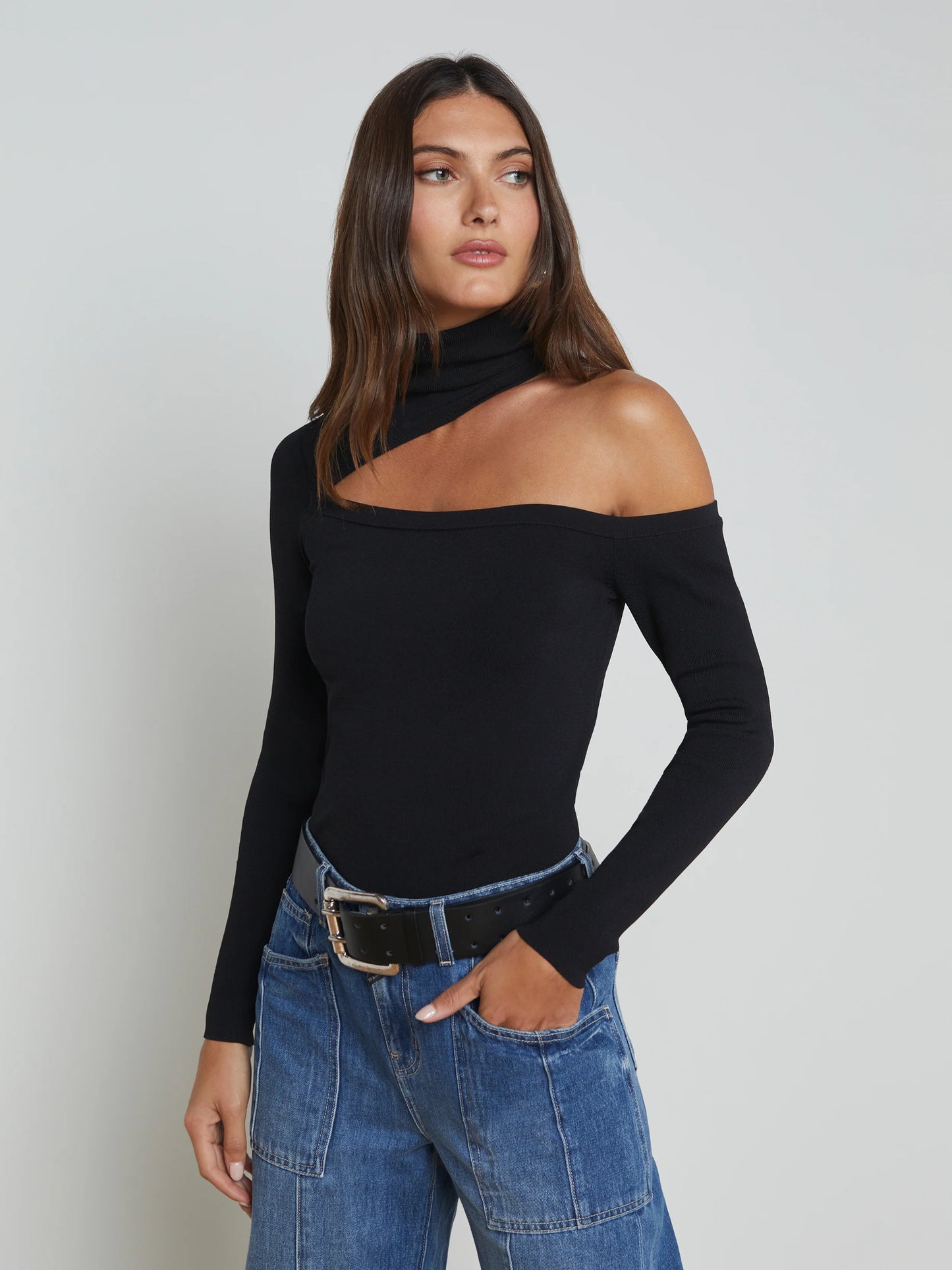 AZIA CUTOUT KNIT TOP - BLACK