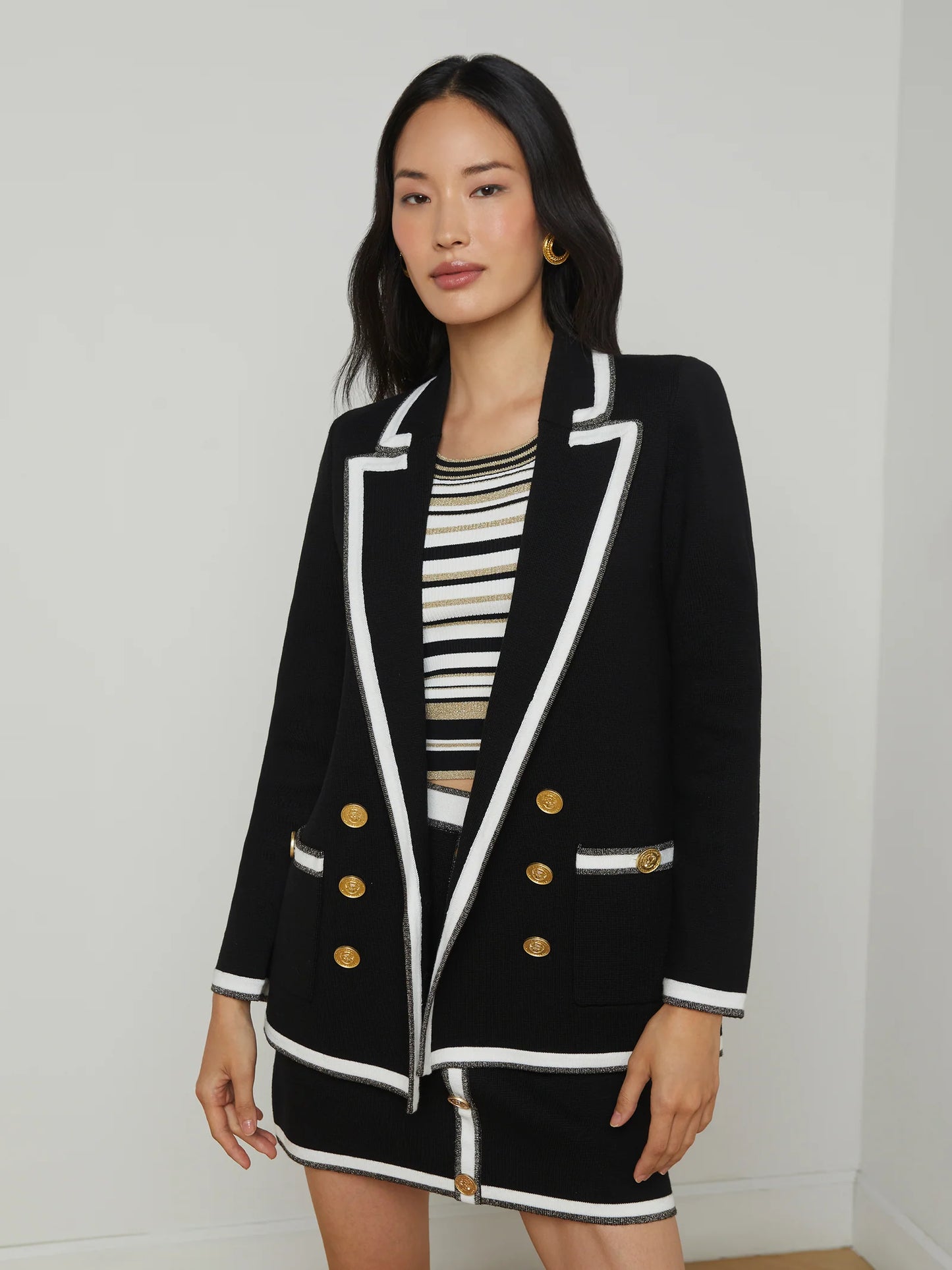 KENJI KNIT BLAZER - BLACK/WHITE/GOLD LURE