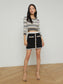 YUKIO STRIPED CROP CREW - WHITE/BLACK/GOLD STRIPE