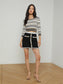 YUKIO STRIPED CROP CREW - WHITE/BLACK/GOLD STRIPE