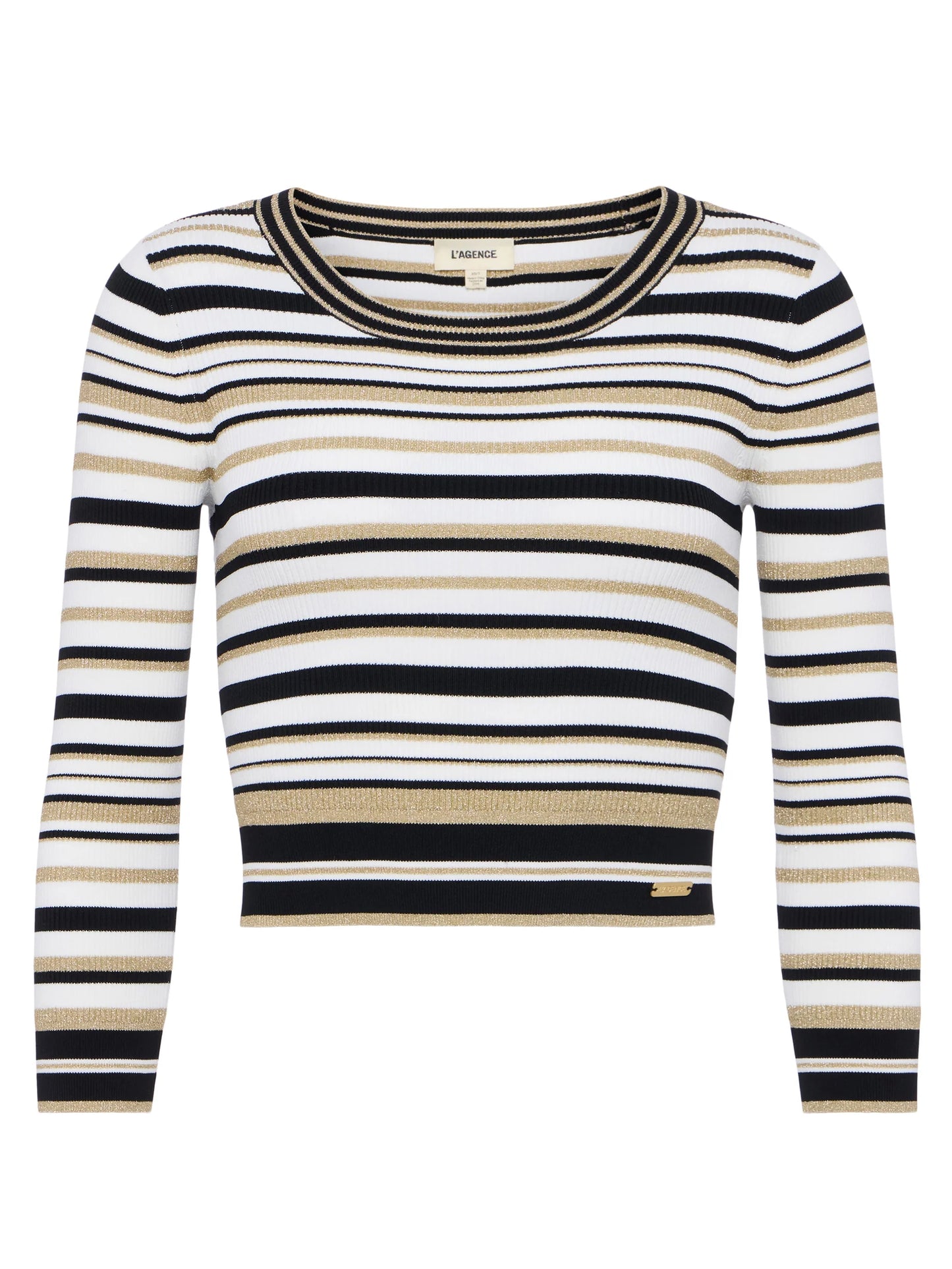 YUKIO STRIPED CROP CREW - WHITE/BLACK/GOLD STRIPE