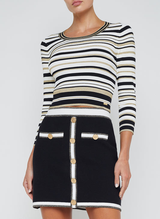 *PREORDER* YUKIO STRIPED CROP CREW - WHITE/BLACK/GOLD STRIPE