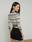 YUKIO STRIPED CROP CREW - WHITE/BLACK/GOLD STRIPE