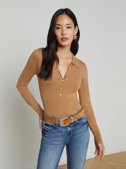 STERLING COLLARED SWEATER - CHESTNUT/GOLD