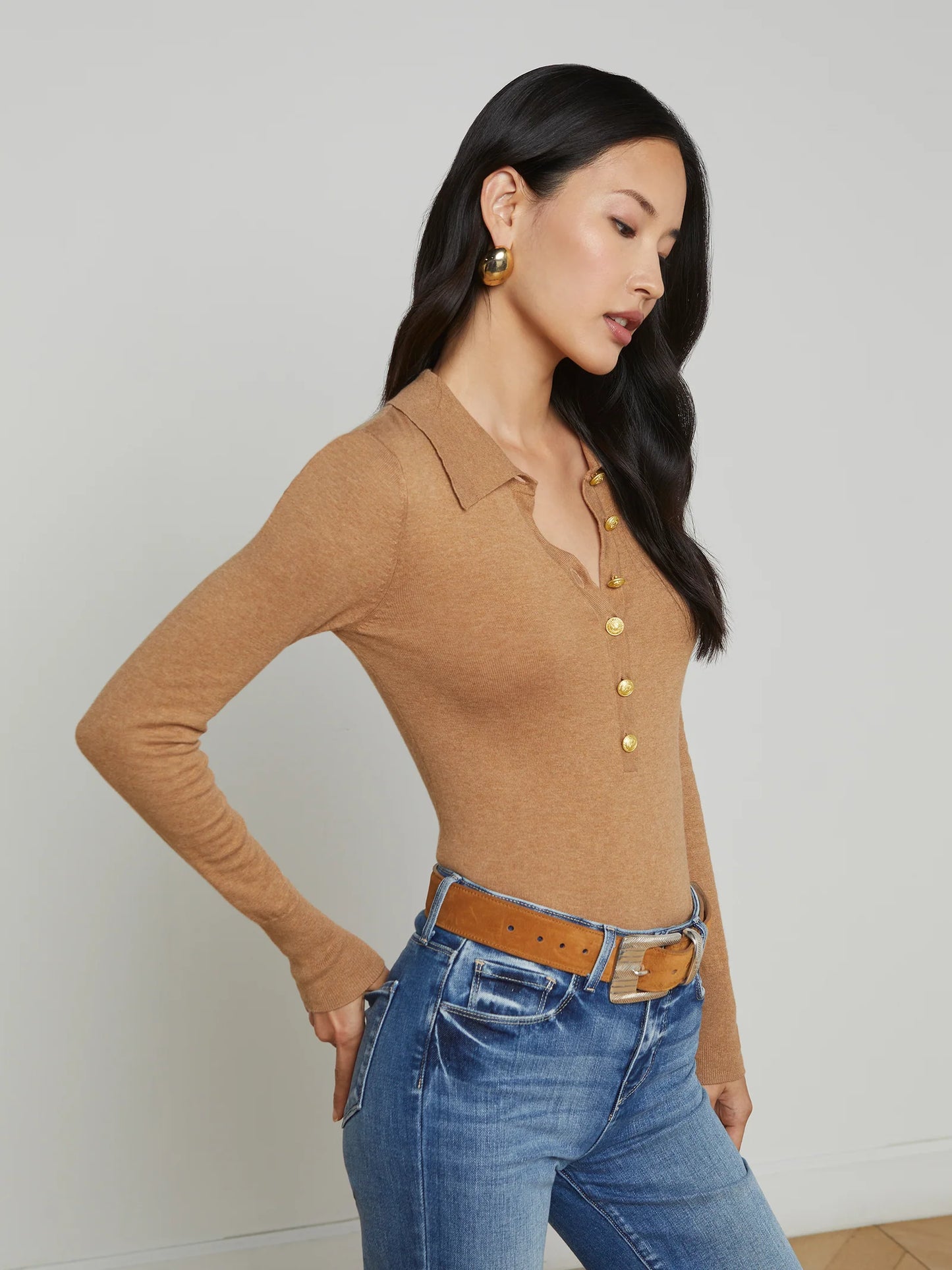 STERLING COLLARED SWEATER - CHESTNUT/GOLD