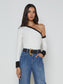 MAEVA OFF SHOULDER PULLOVER - WHITE/BLACK