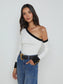 MAEVA OFF SHOULDER PULLOVER - WHITE/BLACK