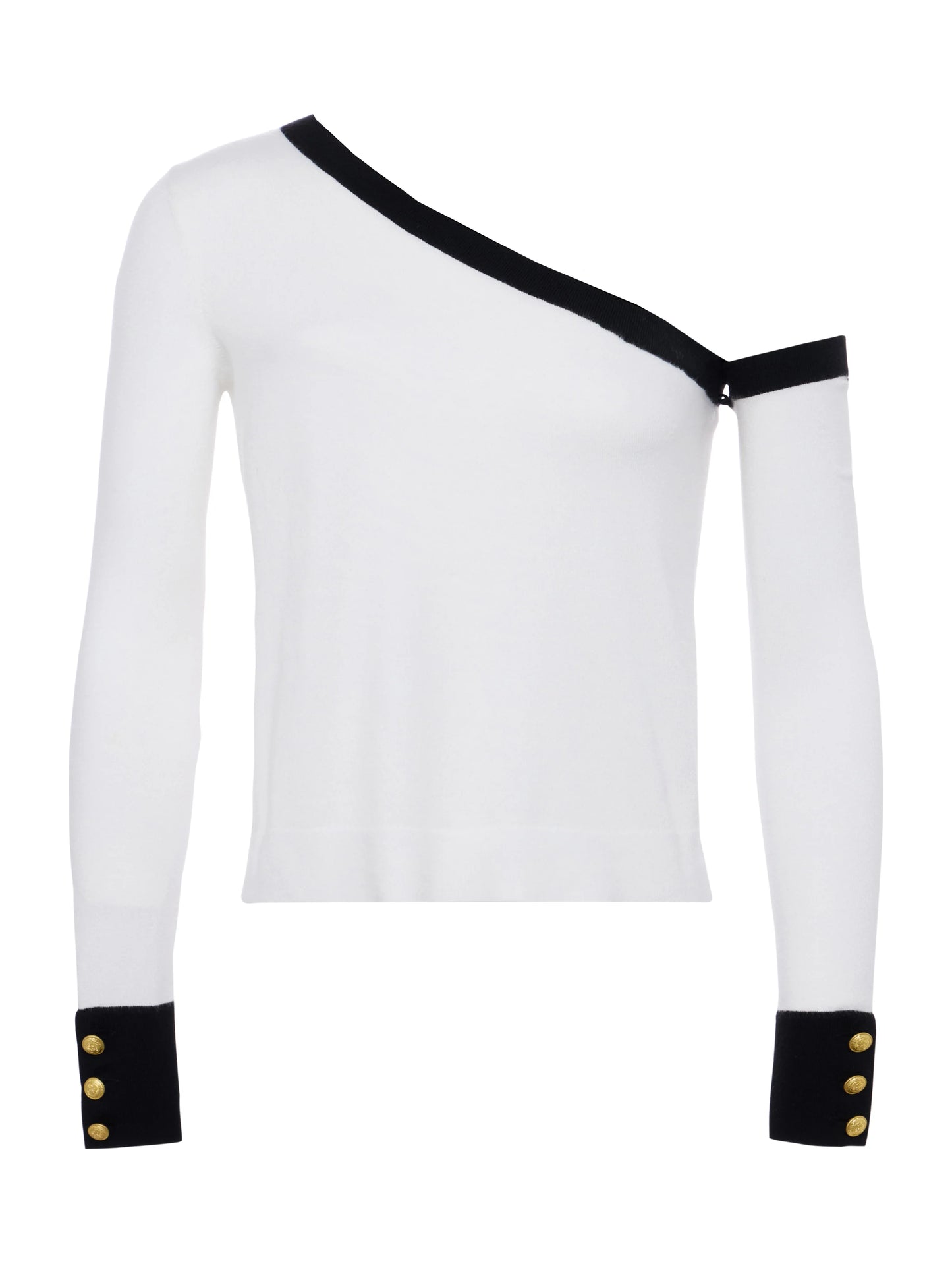 MAEVA OFF SHOULDER PULLOVER - WHITE/BLACK