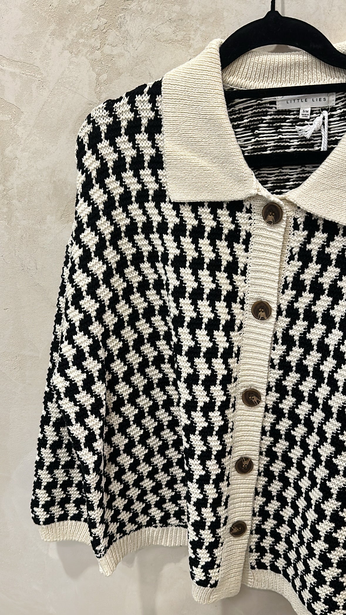 HOUNDSTOOTH CARDIGAN - BLACK/IVORY