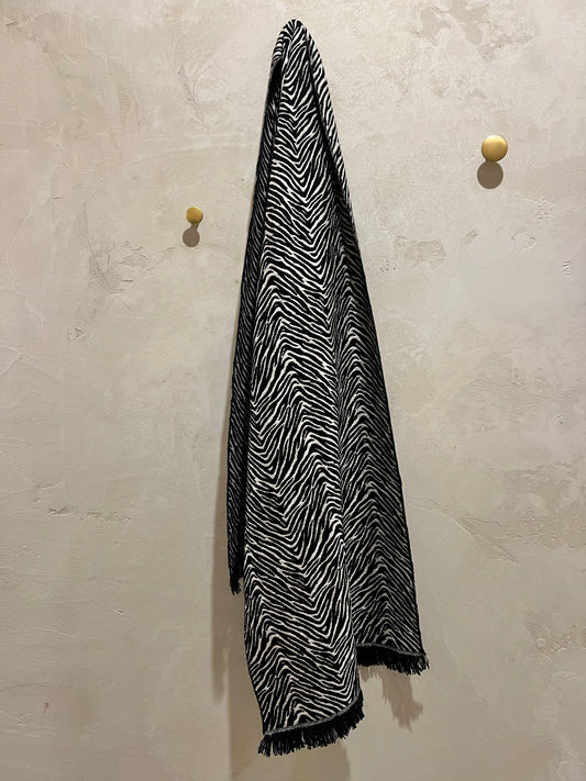 ZEBRA PRINT FRINGE SCARF - MONOCHROME