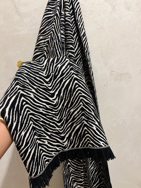 ZEBRA PRINT FRINGE SCARF - MONOCHROME