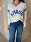 AMOUR V NECK JUMPER - BEIGE/BLUE