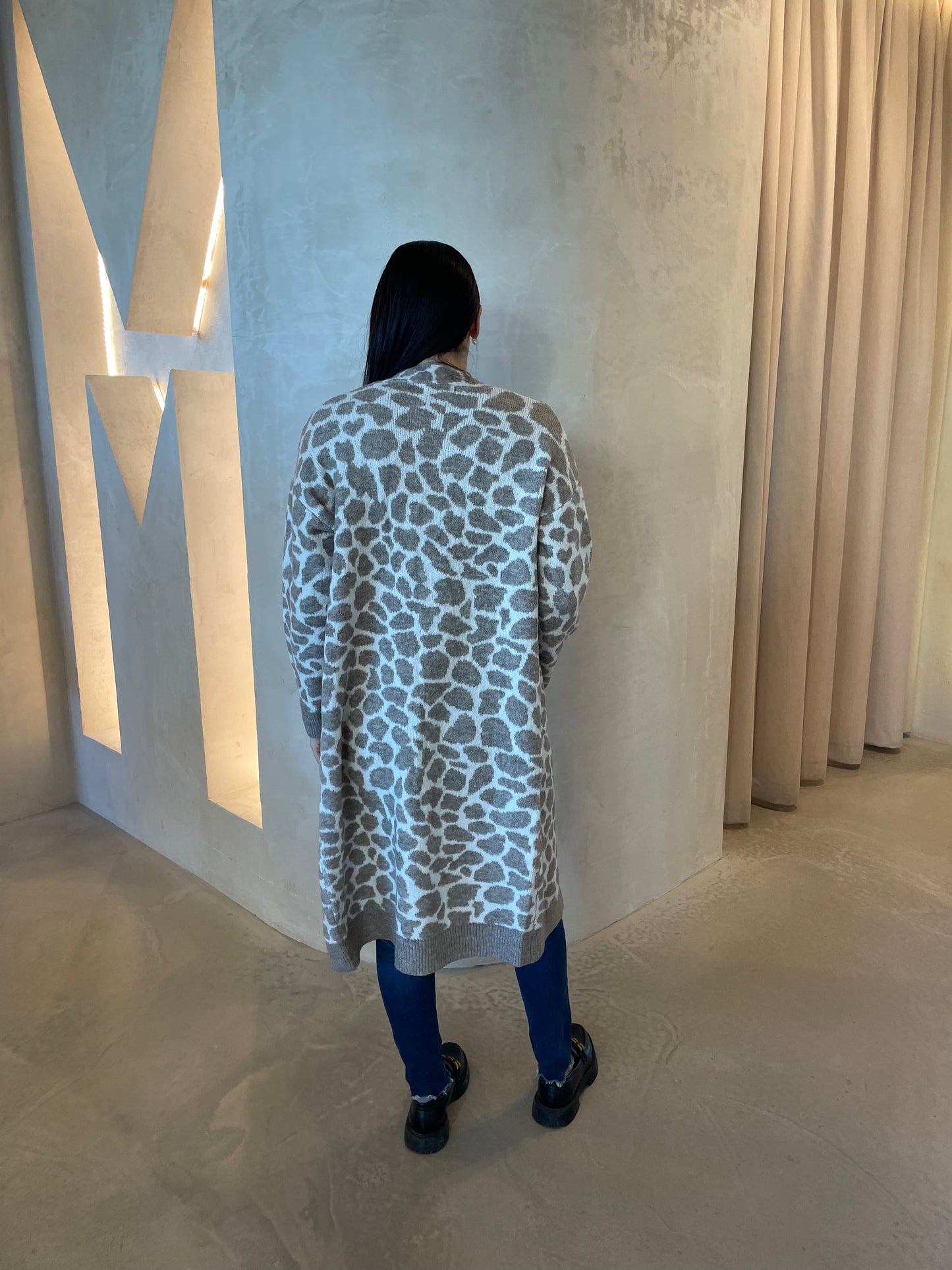 WOOL PATTERN LONG COAT - LEOPARD