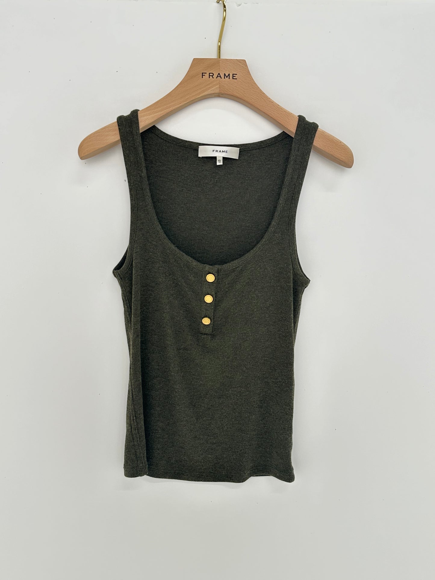 RIB SCOOP BUTTON TANK - RICH MILITARY HEATHER