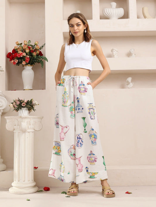 WIDE LEG PANT - WHITE PRINT