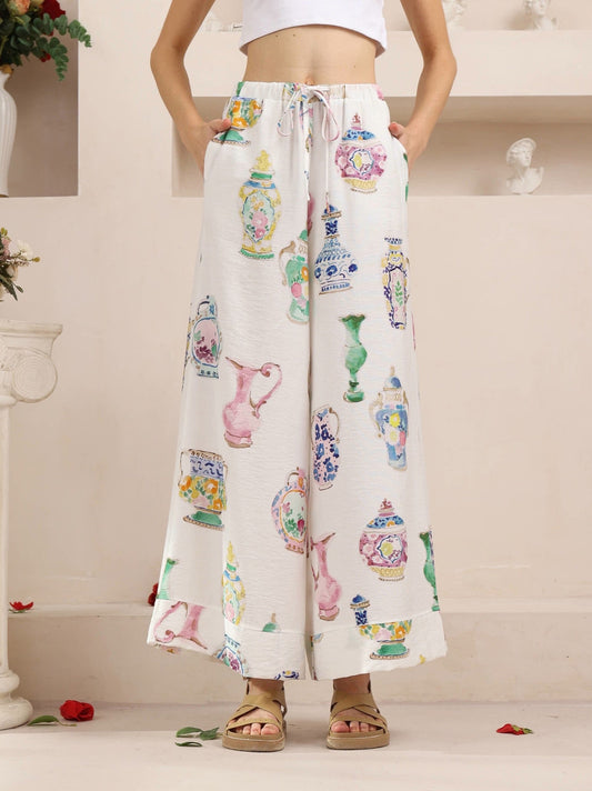 WIDE LEG PANT - WHITE PRINT