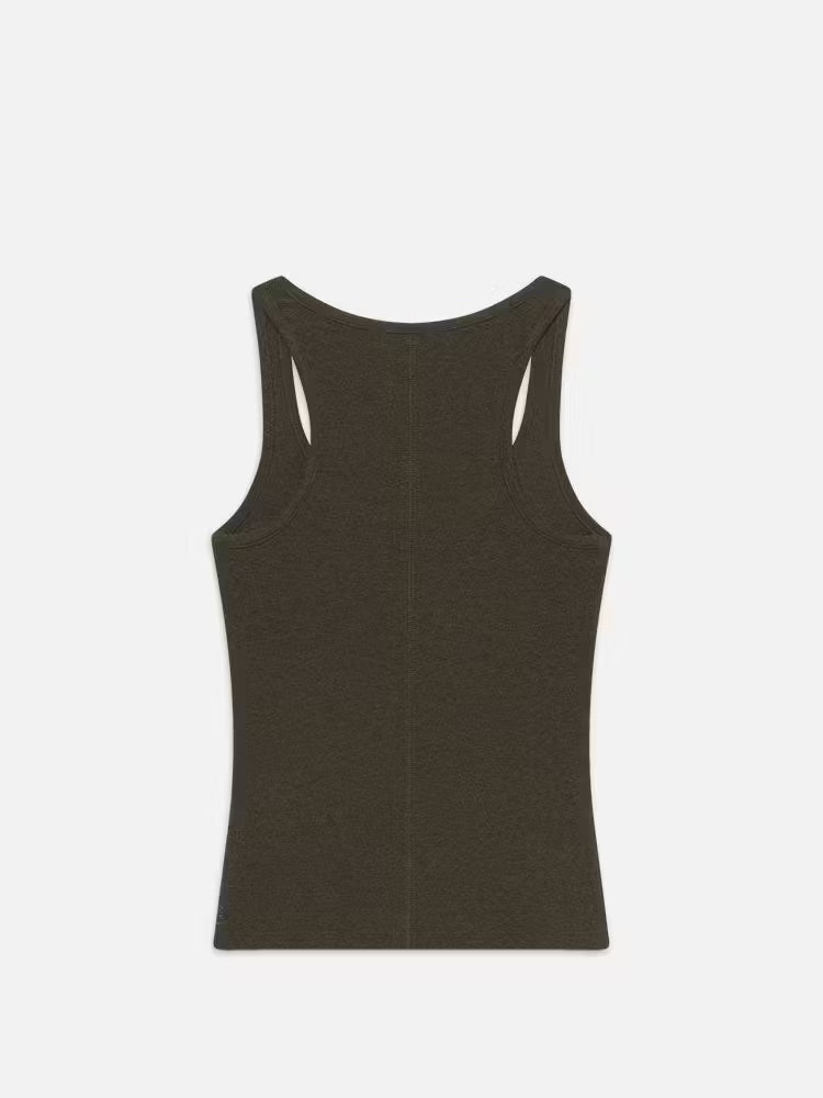 RIB SCOOP BUTTON TANK - RICH MILITARY HEATHER