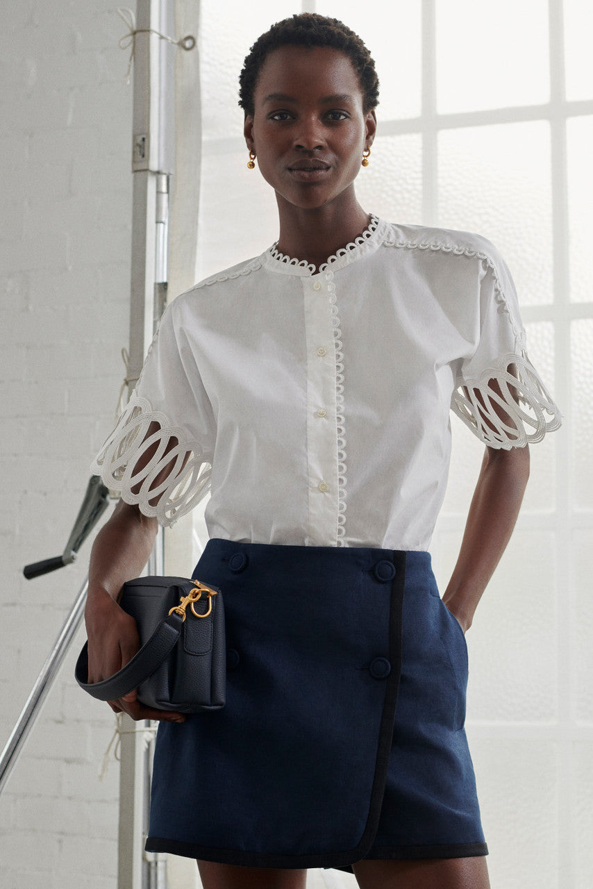 LACE TRIM BLOUSE - WHITE