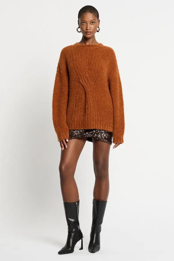 MEANDER CABLE KNIT JUMPER - RUST