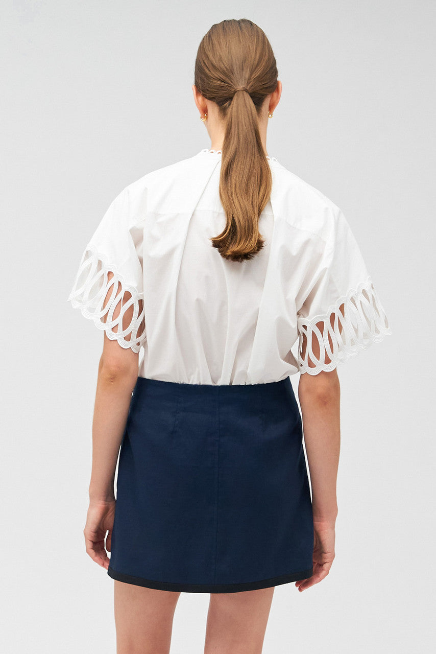 LACE TRIM BLOUSE - WHITE