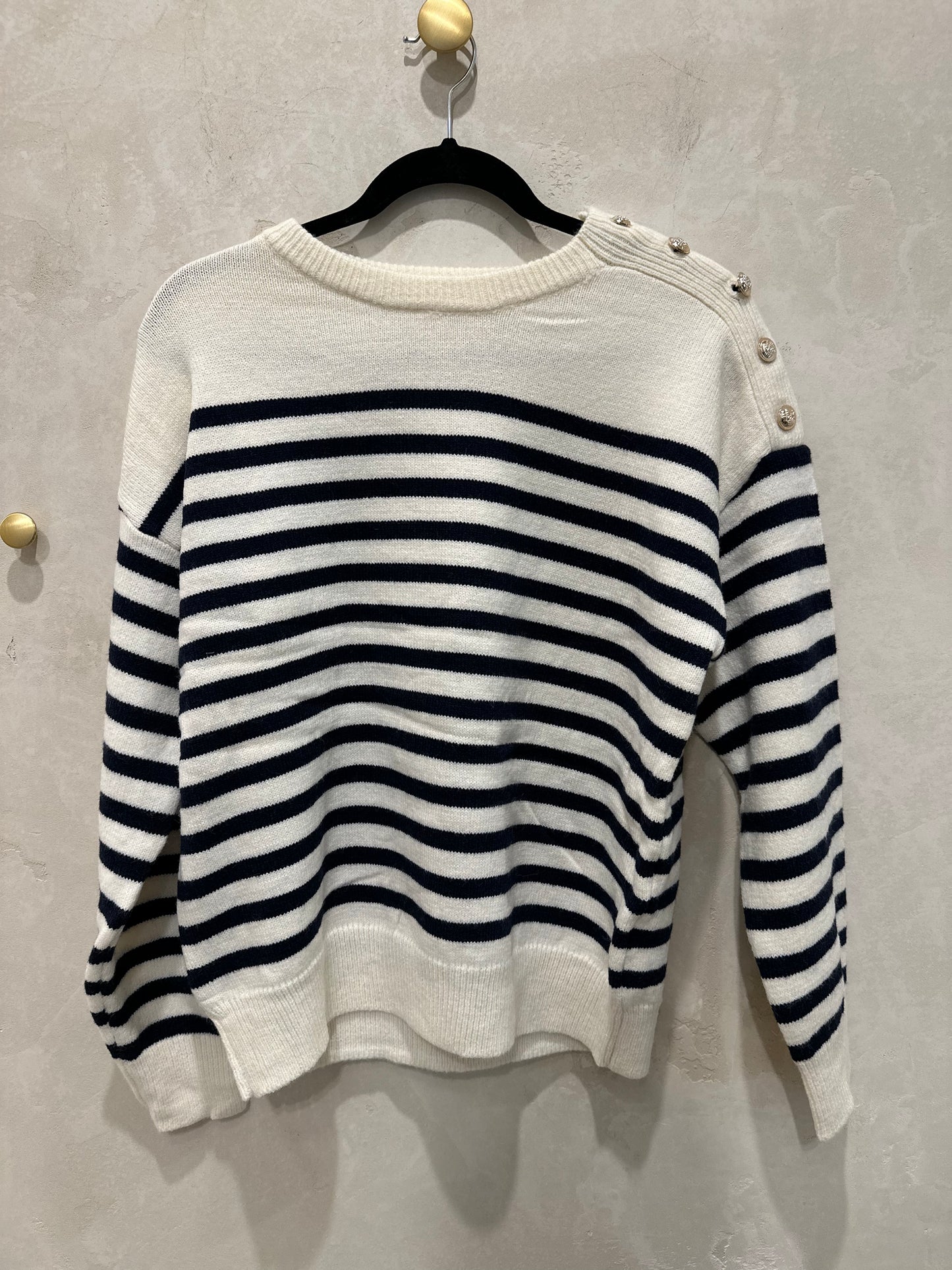 STRIPE KNIT SWEATER - IVORY/NAVY